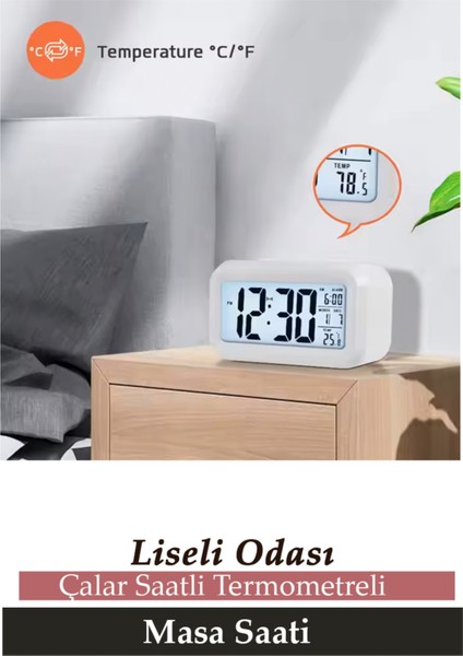 Liseli Odası Karne Hediyesi Gece Görüşlü Sensörlü Termometreli Çalar Dijital Masa Saati fırsatları