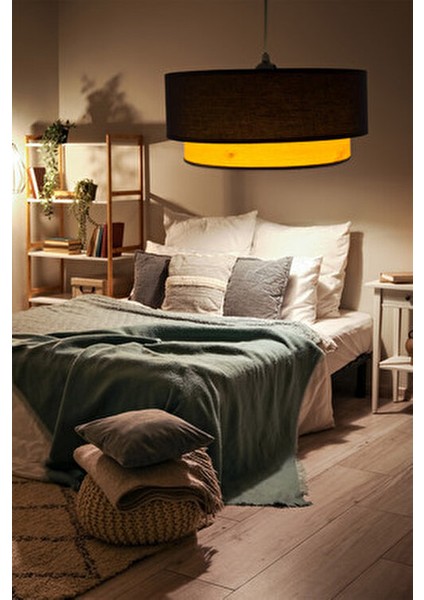 Siyah Ahşap Desenli Avize Kumaş Malzeme ile Modern Tasarımda Şık Aydınlatma modelleri