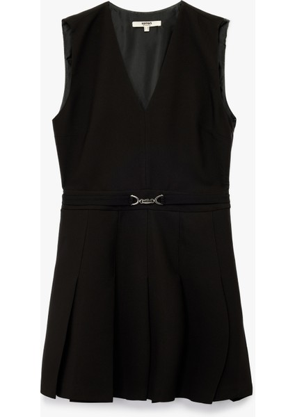 V Yaka Kolsuz A Kesim Mini Pileli Jile Elbise modelleri