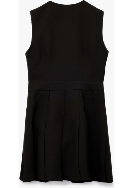 V Yaka Kolsuz A Kesim Mini Pileli Jile Elbise fırsatları