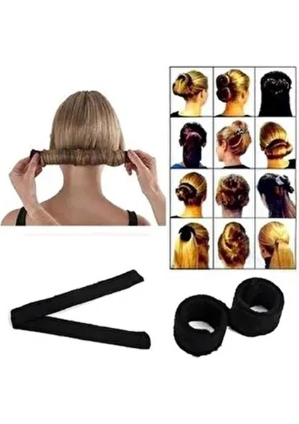 Kadın Saç Tokası 3 Adet Topuz Yapma İçin Siyah Renkli Aksesuar