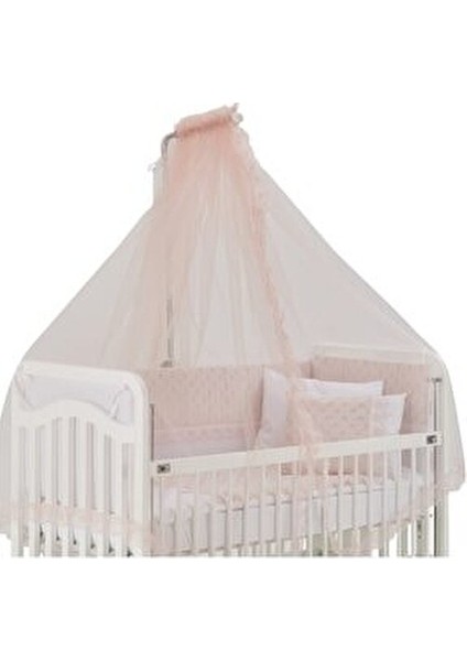 Güpür Dantelli Beşik Cibinliği ve Metal Cibinlik Askısı Pudra Pembe modelleri