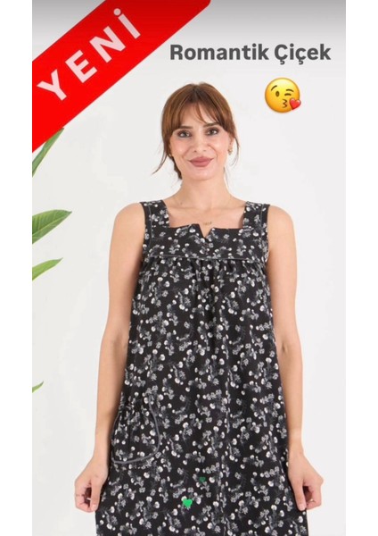 Pamuklu Kumaştan Geniş Kesim Yeni Desen Cepli Büyük Beden Ev Elbise