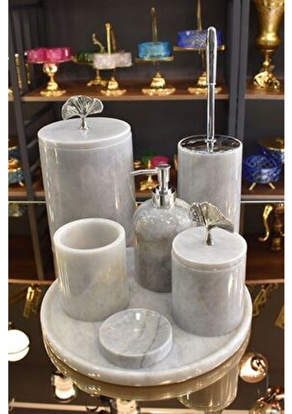 7li Rüya Gri Mermer Mermer Banyo Seti