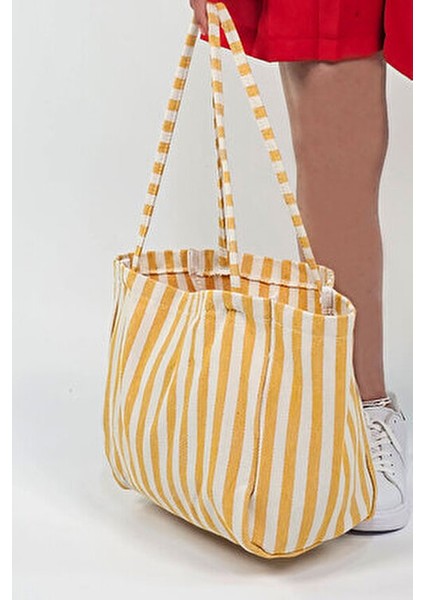 Sarı Çizgili Desen Dokuma Plaj Çantası indirimleri