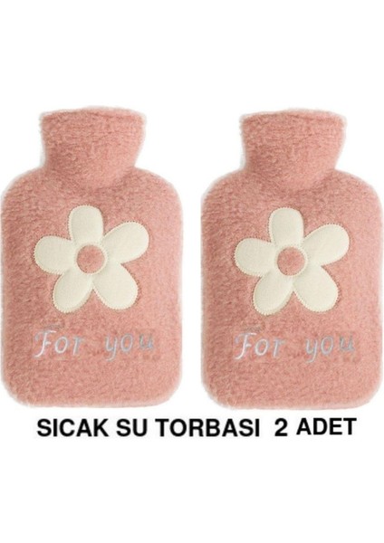 2 Adet Sıcak Su Torbası Peluş Papatya Desenli Pembe 21X13,5X2CM 500 ml modelleri