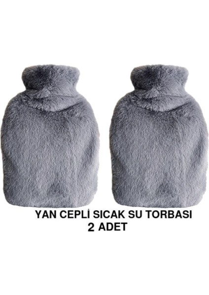 2 Adet Sıcak Su Torbası Yan Cepli Gri Peluş Termofor 27X17X2CM 1 Litre modelleri