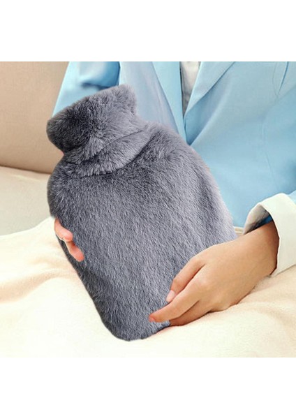 2 Adet Sıcak Su Torbası Yan Cepli Gri Peluş Termofor 27X17X2CM 1 Litre