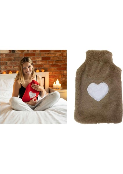 Sıcak Su Torbası Peluş Kalpli,bej Termofor 27X17CM 1 Litre
