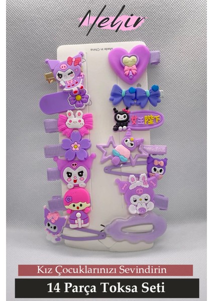 Kuromi Sanrio 14 Adet Kız Toka Seti Kız Çocuk Hediye Fiyonk Saç Tokası