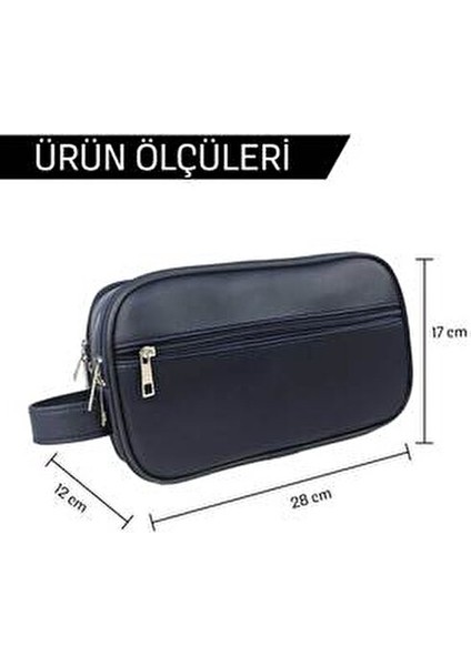 Erkek Kozmetik El Çantası Lacivert Renk Suya Dayanıklı Süet Deri Orta Boy
