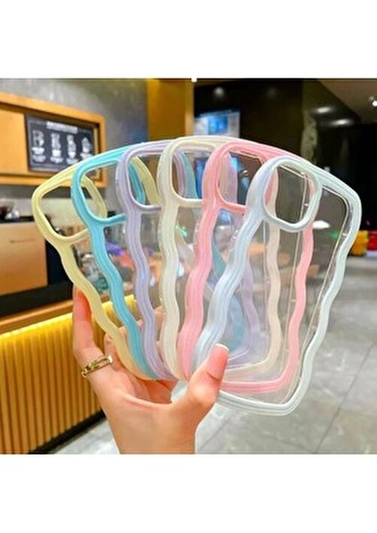 Apple Iphone 13 ve 14 Uyumlu Kenarı Renkli Dalgalı Darbe Önleyici Şeffaf Silikon Kılıf
