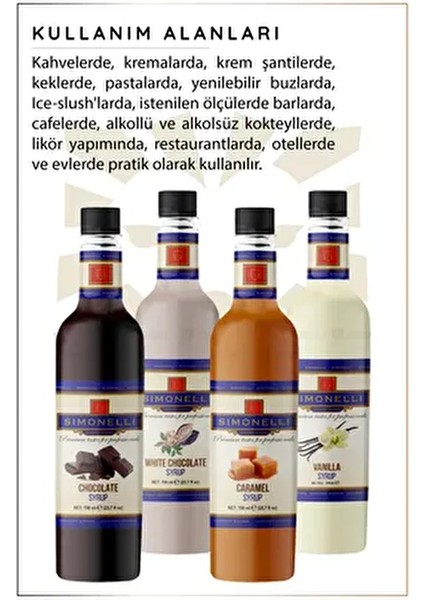 Kahve ve Kokteyl Şurubu 700 ml 4'lü Set Karamel+Vanilya+Çikolata+Beyaz Çikolata + 4 Adet Pompa fiyatları