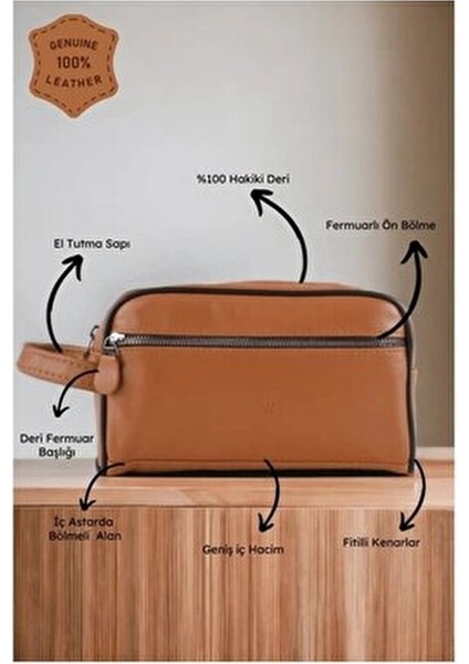 Yüksek Kalite Hakiki Deri Erkek El ve Tıraş Çantası