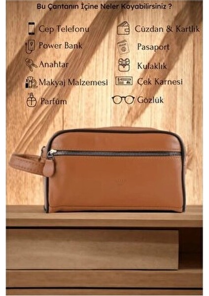 Yüksek Kalite Hakiki Deri Erkek El ve Tıraş Çantası