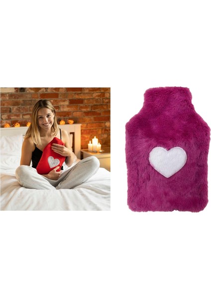 Sıcak Su Torbası Peluş Kalpli,koyu Pembe Termofor 27X17X2CM 1 Litre