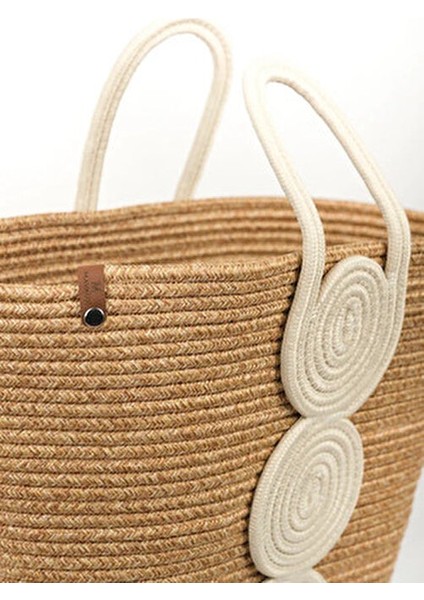 Vanillia Büyük El Yapımı Jüt Plaj Çantası Düz Desenli Şık Plaj Tekstili fırsatları