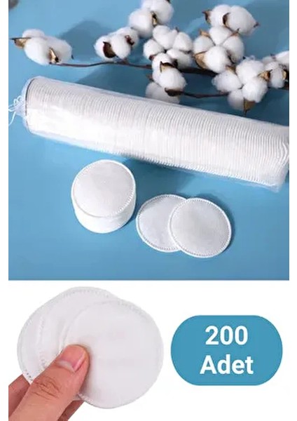 200 Adet Makyaj Temizleme Pedi, Disk Pamuk, Yuvarlak Premium Kalite Yüz Silme Makyaj Çıkarma Pamuğu