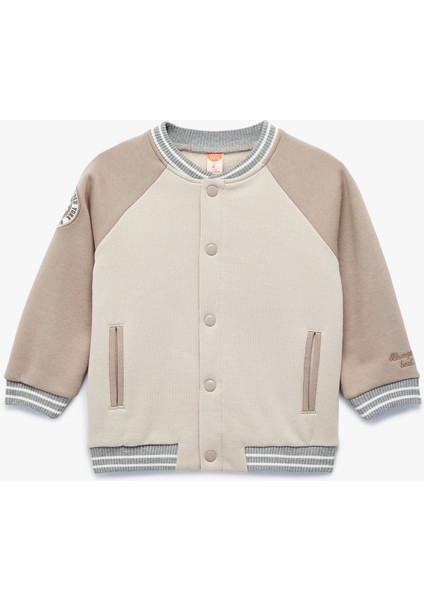 Uzun Reglan Kol Cep Detaylı Renk Bloklu Şardonlu Ceket