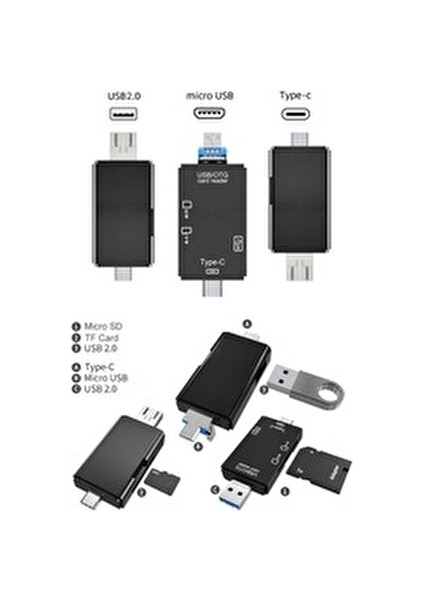 USB / Type-C / Mikro USB Kart Okuyucu 128 GB Kapasiteli 6 In 1 Yüksek Hızlı Veri Aktarımı