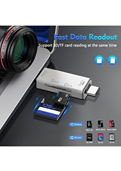 USB / Type-C / Mikro USB Kart Okuyucu 128 GB Kapasiteli 6 In 1 Yüksek Hızlı Veri Aktarımı fırsatları