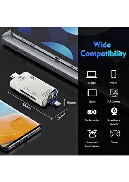 USB / Type-C / Mikro USB Kart Okuyucu 128 GB Kapasiteli 6 In 1 Yüksek Hızlı Veri Aktarımı indirimleri