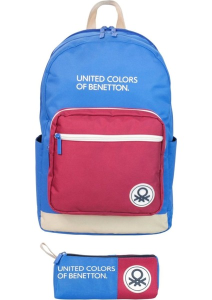 Tricolor Dört Bölmeli Erkek Çocuk Sırt Çantası ve Kalemlik Seti - Mavi-Kır