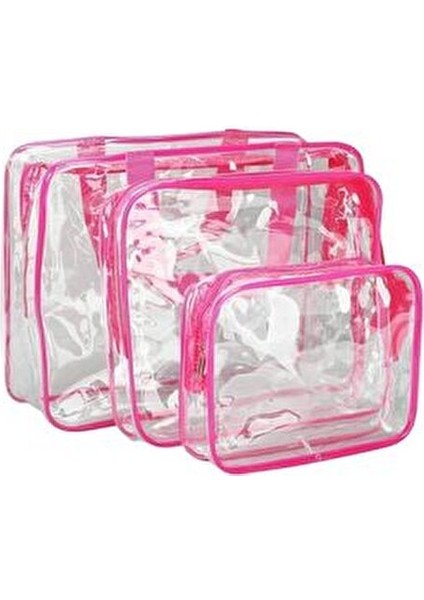 Kadın 3 Adet Pembe Renk Şeffaf Seyahat Makyaj Çantası Şeffaf Makyaj Çantası fırsatları