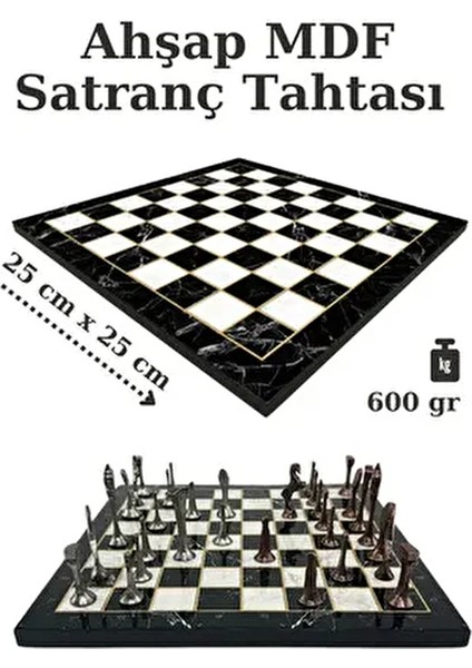 MC54 - Metal Satranç Takımı - 25CM Mermer Desenli Satranç Tahtası - Sertifikalı Antik Metal Taşlar fiyatları