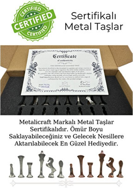 MC54 - Metal Satranç Takımı - 25CM Mermer Desenli Satranç Tahtası - Sertifikalı Antik Metal Taşlar indirimleri