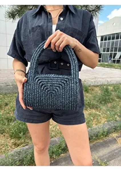 Soft Mini Jüt Hasır Portföy Clutch El Çantası Doğal Doku ile Yaz Modası