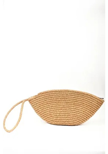 Moss Fermuarlı Hasır Jüt Vegan Clutch Çanta Düz Desenli Şık ve Ergonomik Tasarım