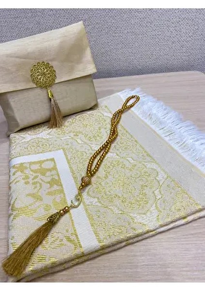 3'lü Şantuk Çantalı Hediyelik Çeyizlik Tesbih Seccade Seti