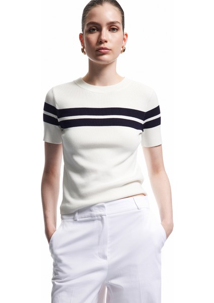 Viskon Kumaş Kısa Kollu Bisiklet Yaka Triko Sweatshirt