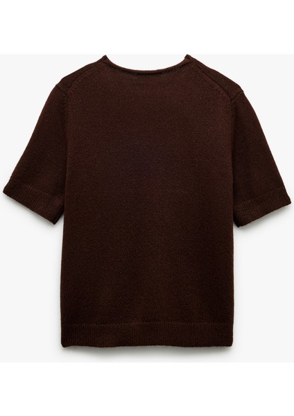 Bisiklet Yaka Kısa Kollu Triko Kazak fırsatları