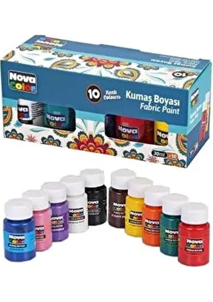 Fabric Painting Colours Kumaş Boyası Tüp 30 ml 10 Adet Renk Set Kıyafet Elbise Çanta Ayakkabı Boyası