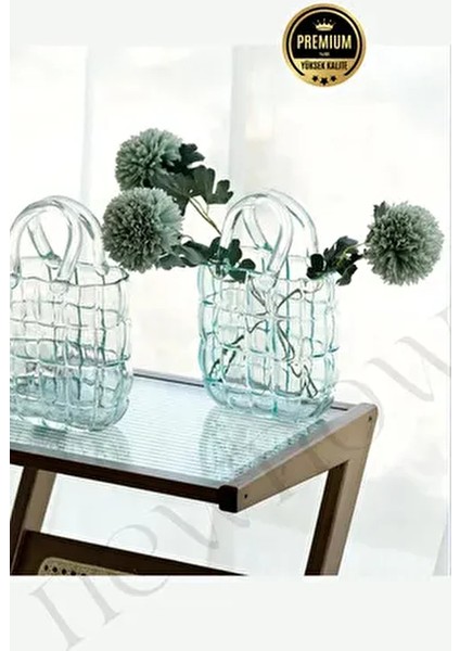 Dekoratif Kare Model Çanta Şeklinde Cam Vazo | Zarif Tasarım Çanta Cam Vazo | Çanta Vazo - 1 Adet