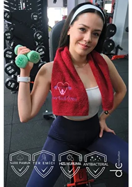 Nakışlı Sporcu Havlusu Pamuklu, Anti Bakteriyel, Ter Emici Fitness Plates Boks Tenis Spor Havlusu