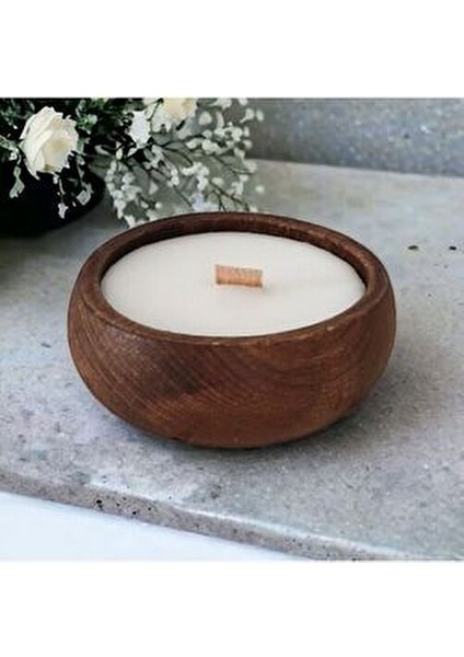 Ahşap Mumlukta Lavanta Kokulu %100 Doğal Soya Mum (9 Cm) modelleri