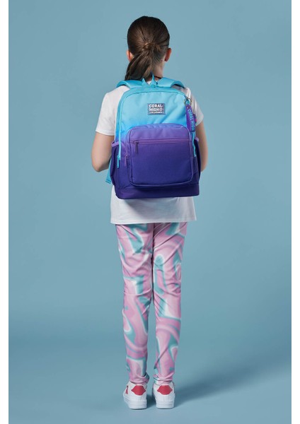 Kids Su Geçirmez Ortopedik Okul Sırt Çantası 14.4 Litre Turkuaz-Mor Geçişli, İlkokul ve Ortaokul Çocukları İçin