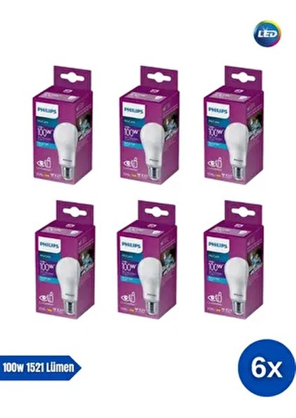 Mycare LED Lamba 13W - 100W 6500K Beyaz Işık 1521 Lümen Yüksek Işık ( 6 Adet )
