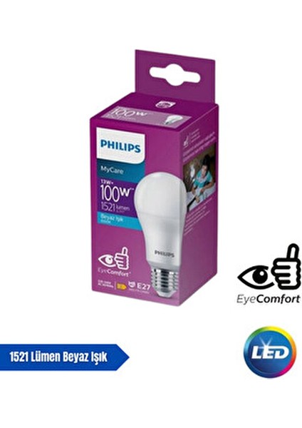 Mycare LED Lamba 13W - 100W 6500K Beyaz Işık 1521 Lümen Yüksek Işık ( 6 Adet ) fiyatları