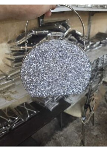 Gumus Taslı Simli Çıft Taraflı Abıye Çanta Matara