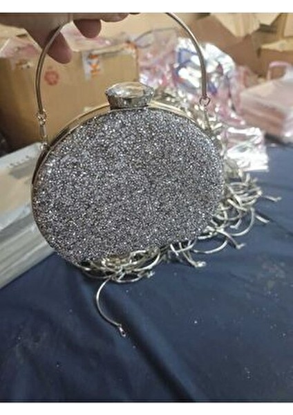 Gumus Taslı Simli Çıft Taraflı Abıye Çanta Matara modelleri