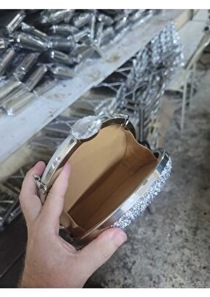 Gumus Taslı Simli Çıft Taraflı Abıye Çanta Matara