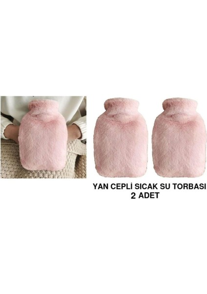 2 Adet Sıcak Su Torbası Yan Cepli Pembe Peluş Termofor 27X17X2CM 1 Litre