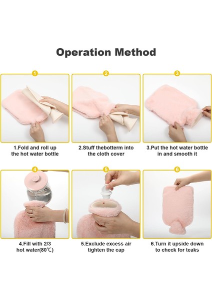 2 Adet Sıcak Su Torbası Yan Cepli Pembe Peluş Termofor 27X17X2CM 1 Litre