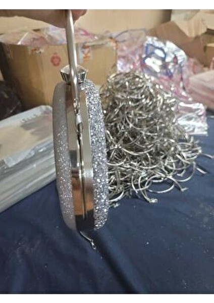 Gumus Taslı Simli Çıft Taraflı Abıye Çanta Matara