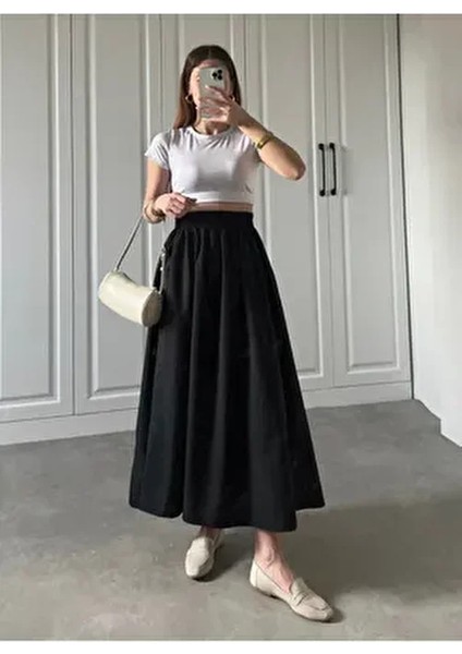 Premium Beli Lastikli Cepli Poplin Etek