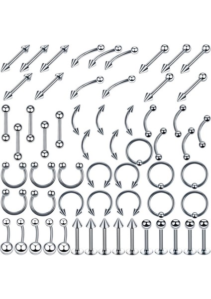 316L Cerrahi Çelik Gümüş Renk 5 Adet Septum Piercing Halka Serisi modelleri